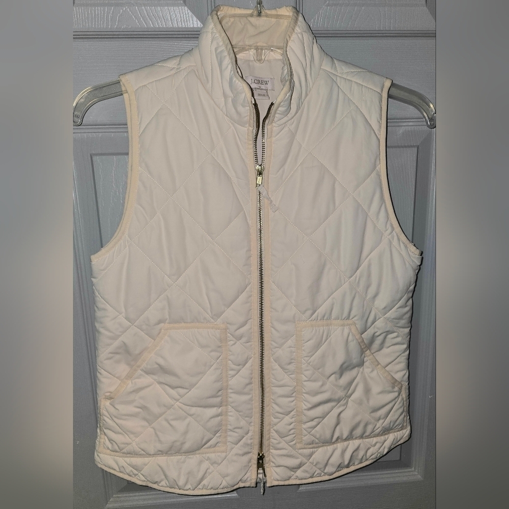 J.CREW JCREW Cream Double Zipper Puffy Puffer Vest w/ Pockets Women's S